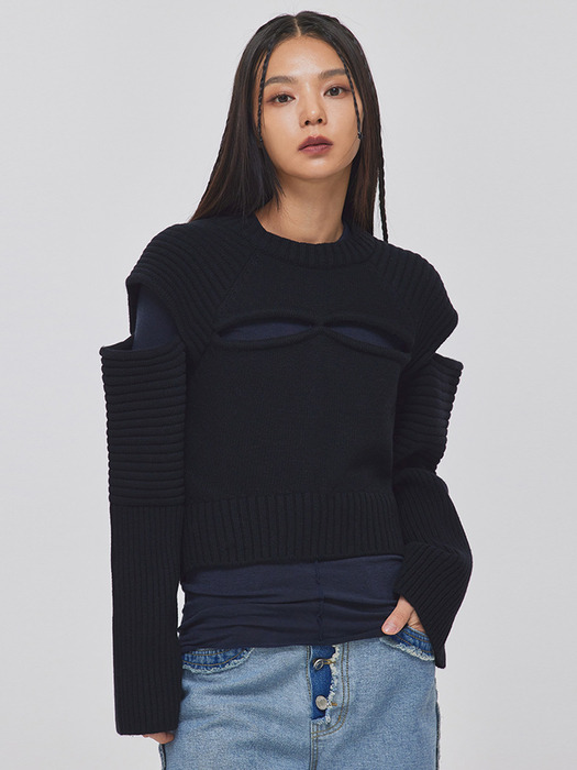 CUTOUT FISHER OVERSIZED KNIT TOP_T226TP110(CR)