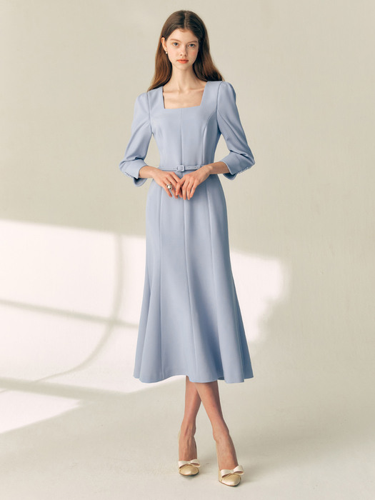 BELLISSA Square neck mermaid dress (Light blue/Butter)