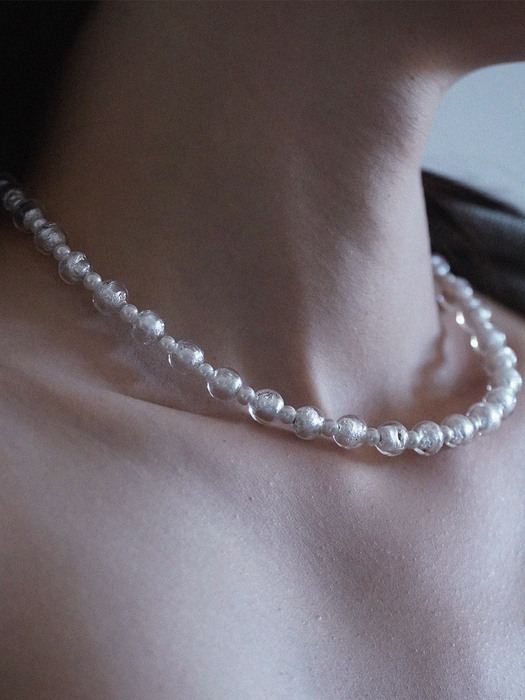 8mm silver in the glass necklace_white