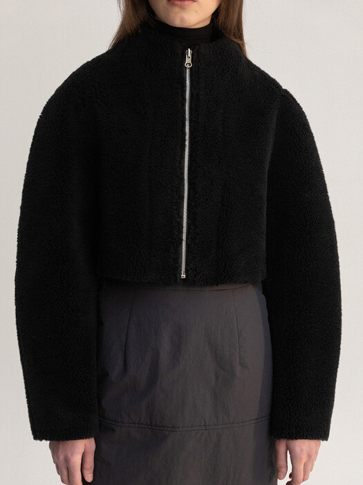 reversible high-neck shearling jacket (black)