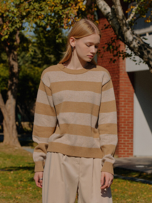 CASHMERE STRIPE KNIT_CAMEL