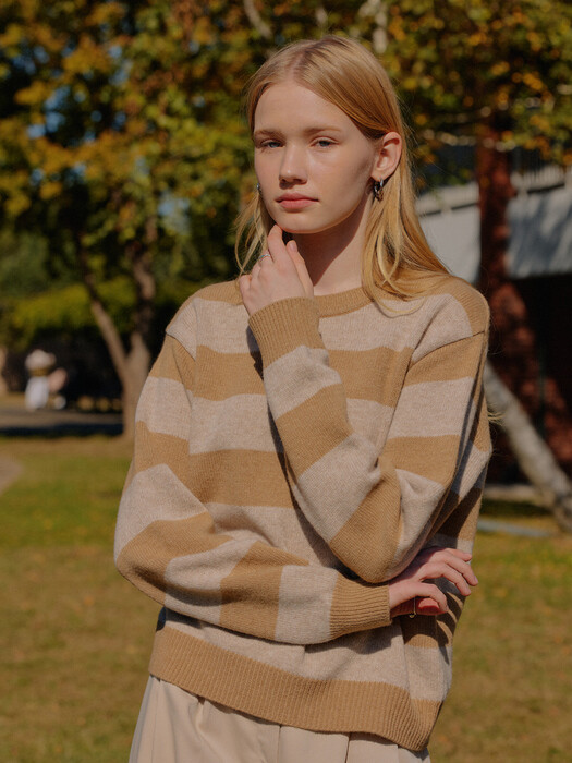 CASHMERE STRIPE KNIT_CAMEL