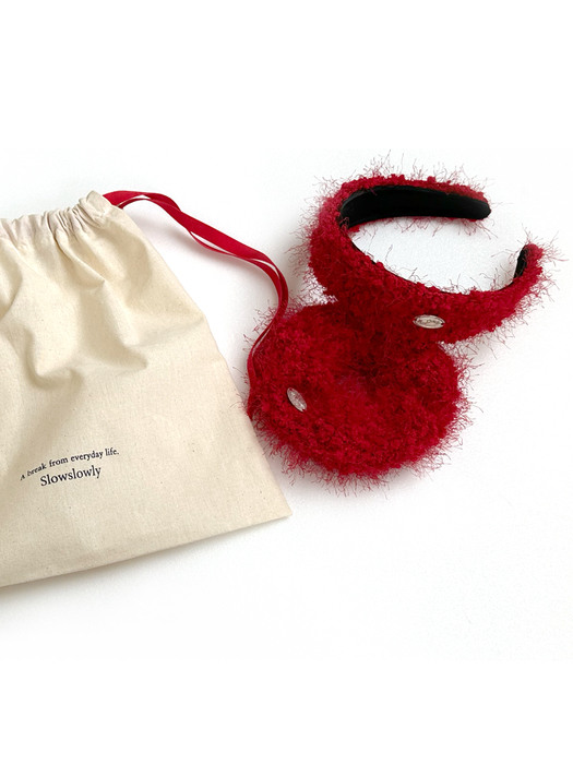 No. 113 / Lily Fur Hair Band & Fur Scrunchie SET (RED) _ 릴리 퍼 헤어밴드 퍼 헤어 스크런치 세트