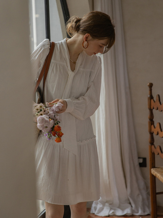DARLENE bow neck dress_white