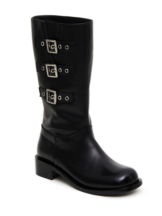 Three belted biker boots (black)