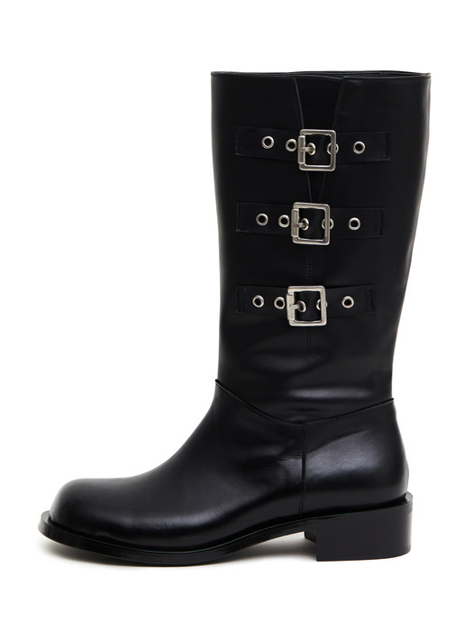 Three belted biker boots (black)