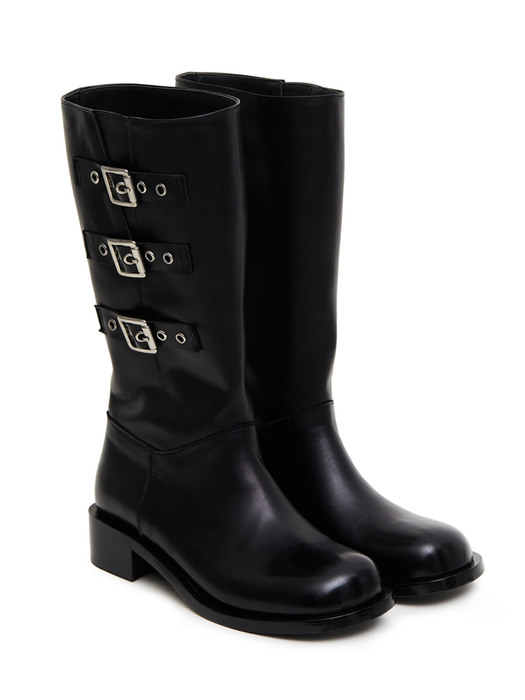 Three belted biker boots (black)