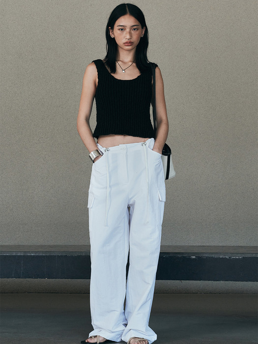 Nylon Wide Cargo Pants (Ivory)