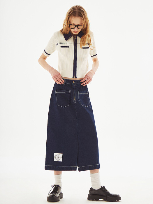 [LINE] Pocket Stitch Denim Skirt