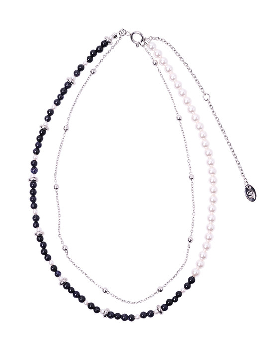 two line gemstone pearl necklace