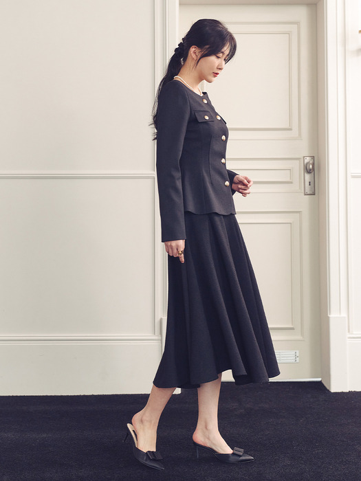 tweed full skirt-black