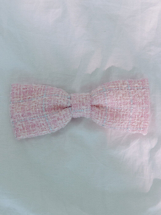 Pink Tweed Single Ribbon Hair Pin