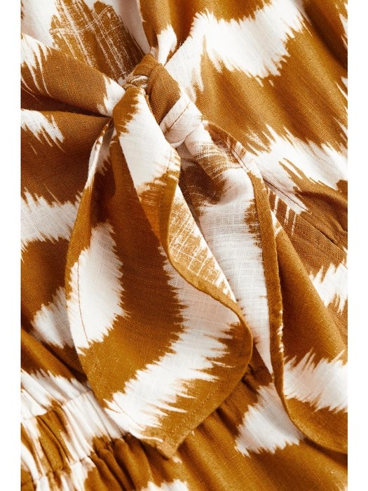매듭 디테일 리넨 블렌드 드레스 머스타드 옐로/패턴 1164375001