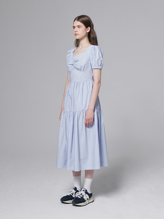 Cotton tiered dress - Sky blue