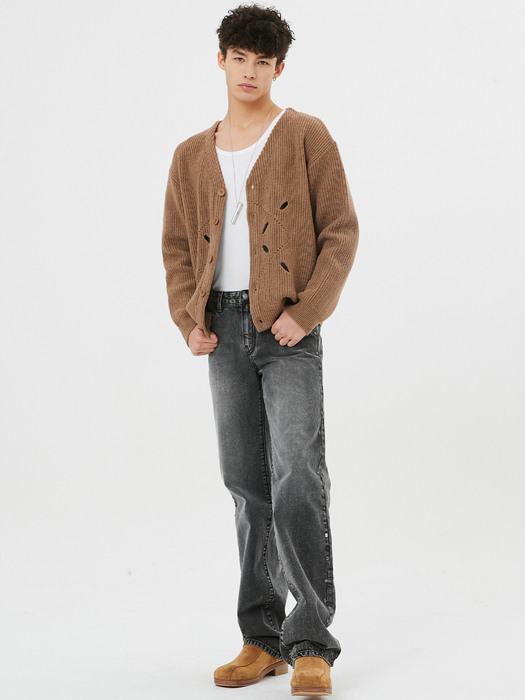 For men, Lunar Studded Denim Pants / Washed Out Black