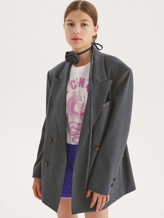 ROSE CORSAGE DOUBLE WOOL JACKET_GREY