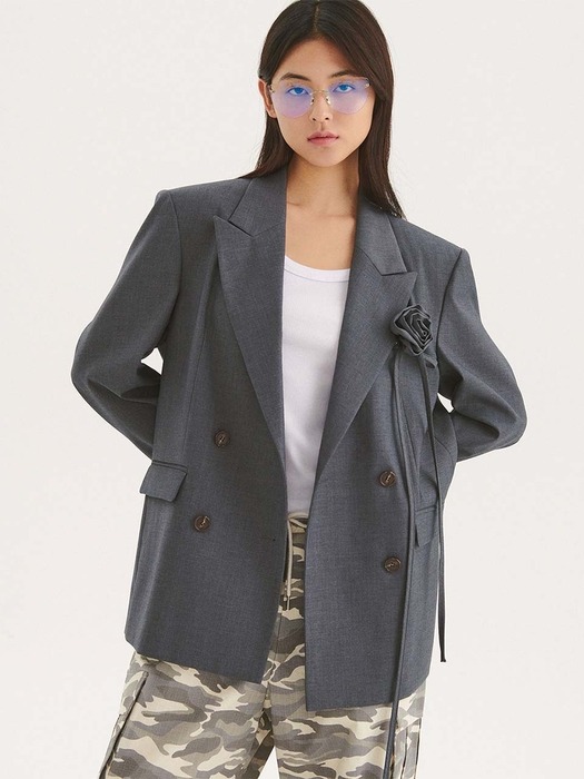 ROSE CORSAGE DOUBLE WOOL JACKET_GREY