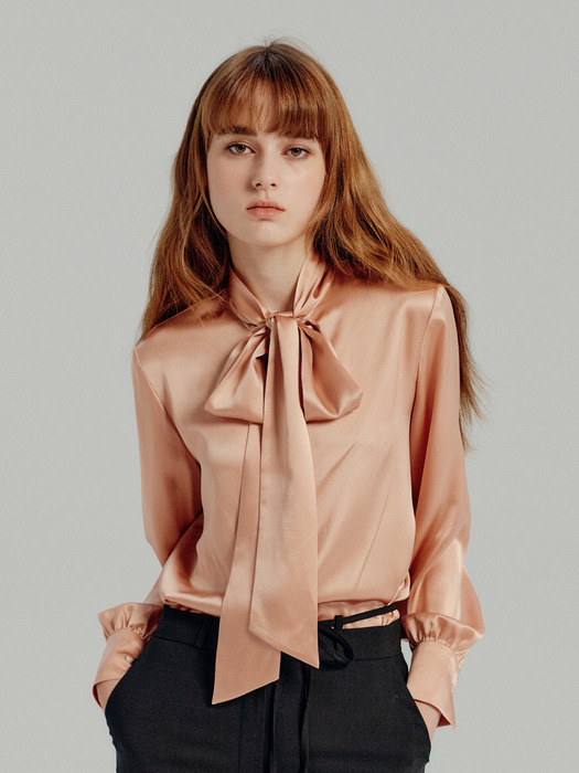 SILK PUSSY BOW BLOUSE - SALMON PINK