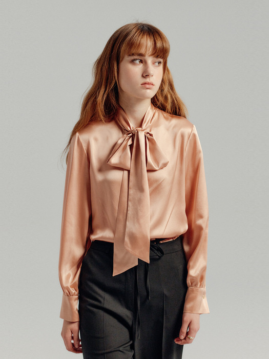 SILK PUSSY BOW BLOUSE - SALMON PINK