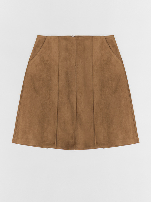 Pintuck Pleats Suede Skirt Brown