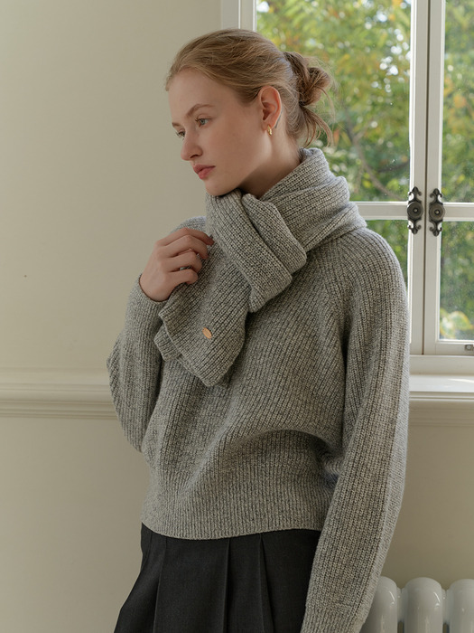 [SET] MIX WOOL KNIT + MUFFLER_GRAY