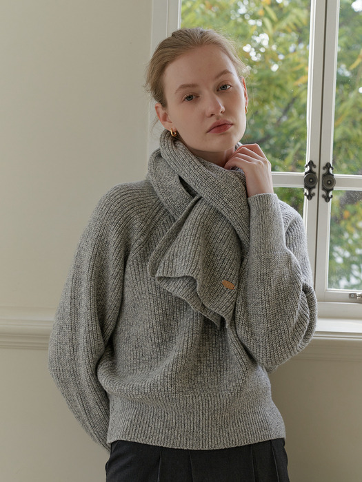 [SET] MIX WOOL KNIT + MUFFLER_GRAY