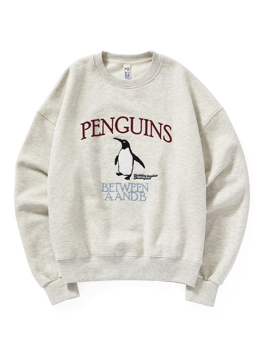 Penguin Embroidery Sweatshirt_Oatmeal