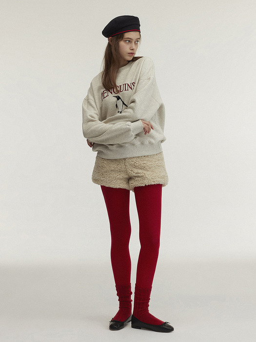 Penguin Embroidery Sweatshirt_Oatmeal