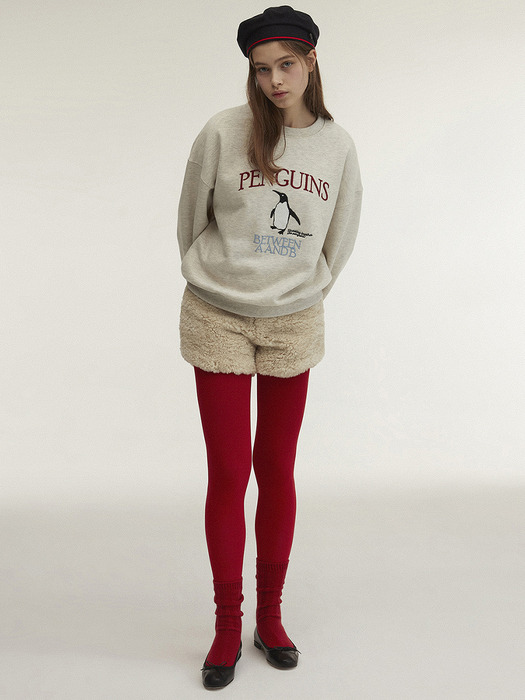 Penguin Embroidery Sweatshirt_Oatmeal