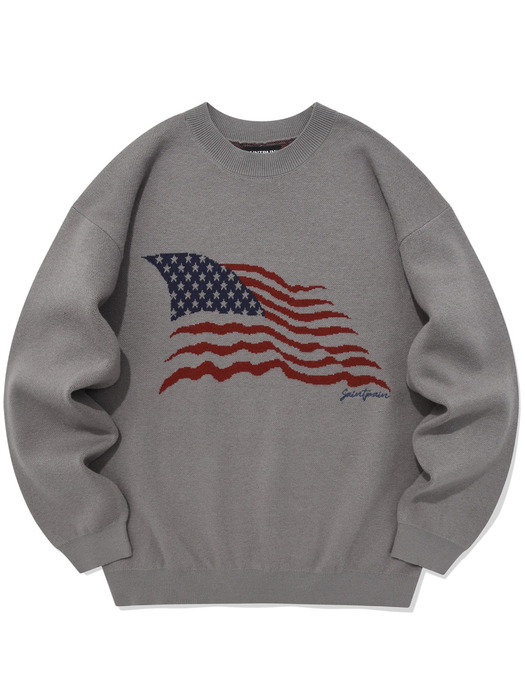 SP JAQUARD AMERICAN KNIT SWEATER-GRAY