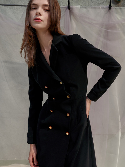 Double Button Trench Style Dress_Black