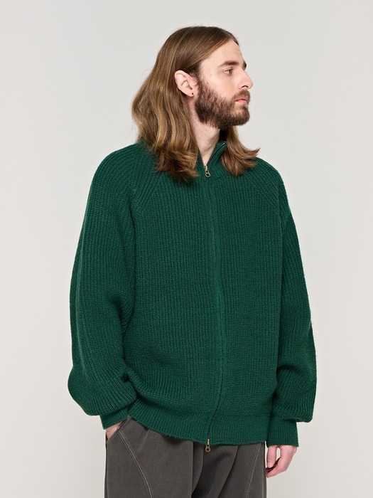 CB OVER KNIT ZIP UP (GREEN)