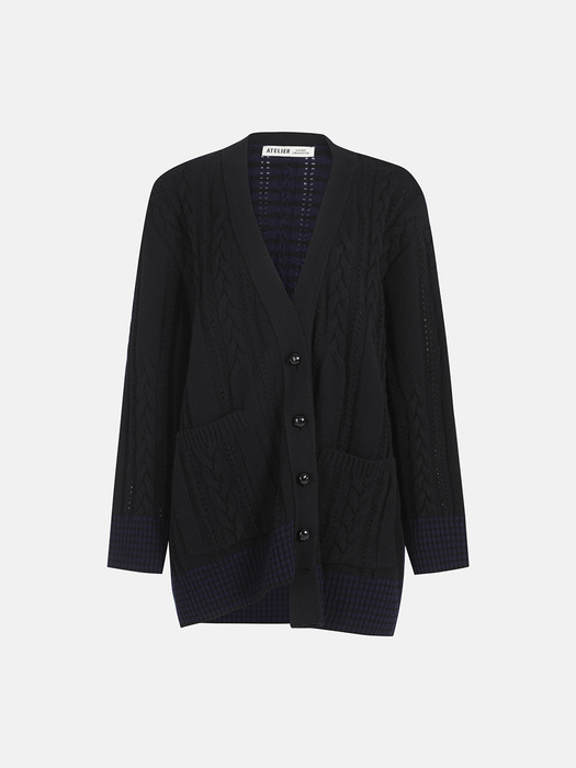 [Atelier] Two-Tone Color Cable Cardigan_LFWCS24840BKX