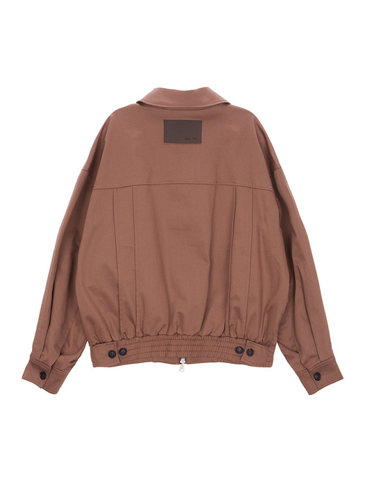 COTTON BLEND COLLAR RELAXED BOMBER JACKET IN BROWN