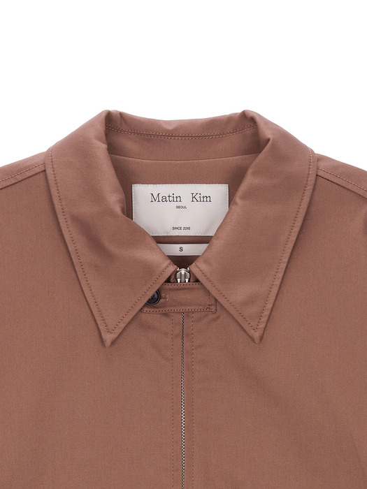 COTTON BLEND COLLAR RELAXED BOMBER JACKET IN BROWN