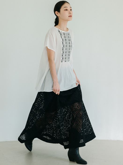 Eyelet Lace Long Black Skirt