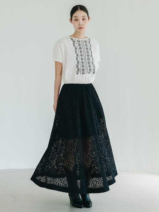 Eyelet Lace Long Black Skirt