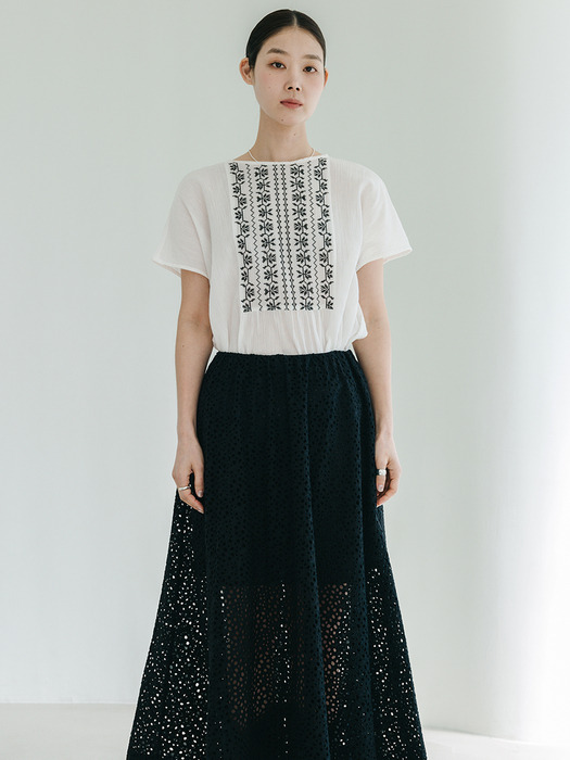 Eyelet Lace Long Black Skirt