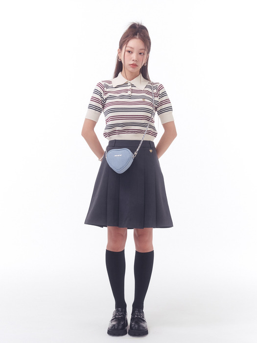 HEART PLEATS SKIRT_GREY