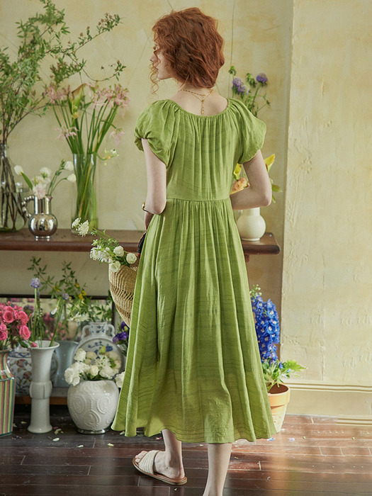PM_Green tea bubble sleeve dress