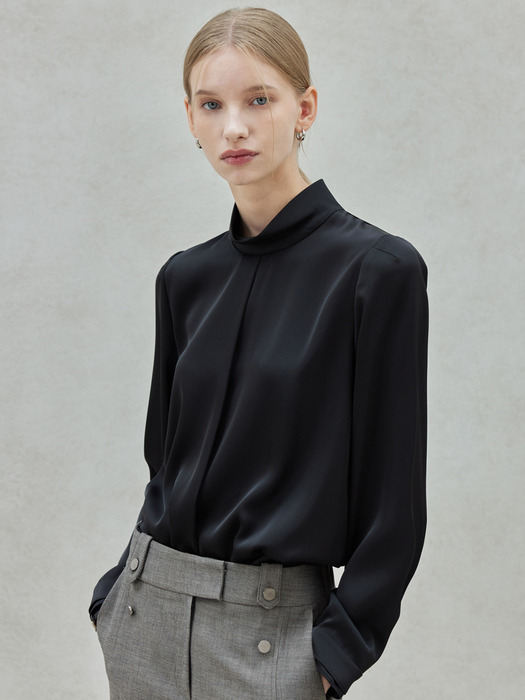 High-neck Satin blouse_Black