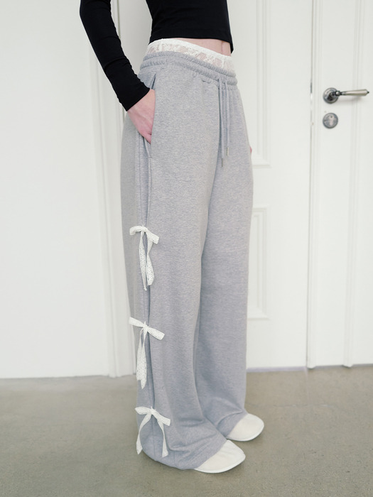 [SET] LACE RIBBON HOOD ZIPUP + LACE RIBBON SWEAT PANTS SET-UP_TT4W005MG,TT4W406MG