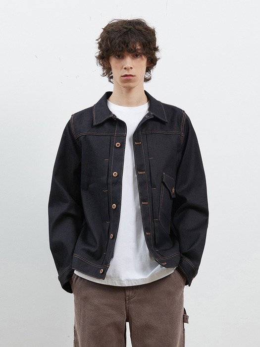 DENIM RAW SELVEDGE ONE POCKET JACKET  INDIGO