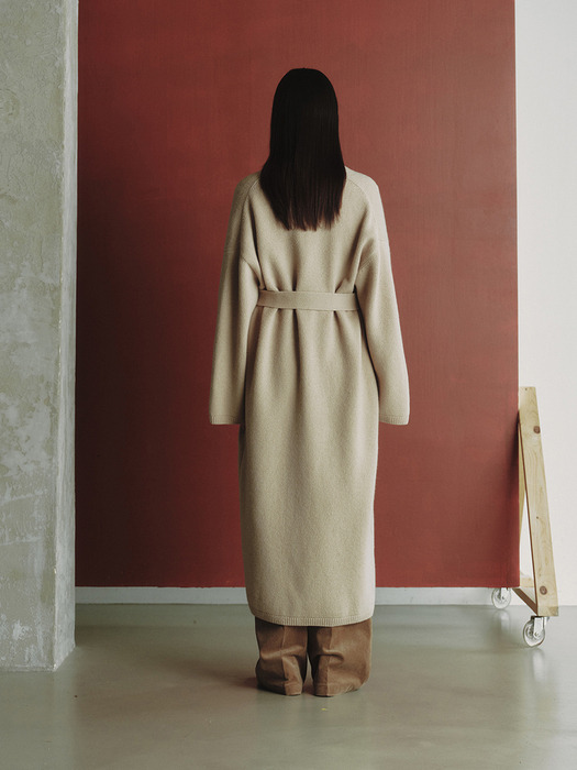 LONG BELT KNIT COAT_PALE BEIGE