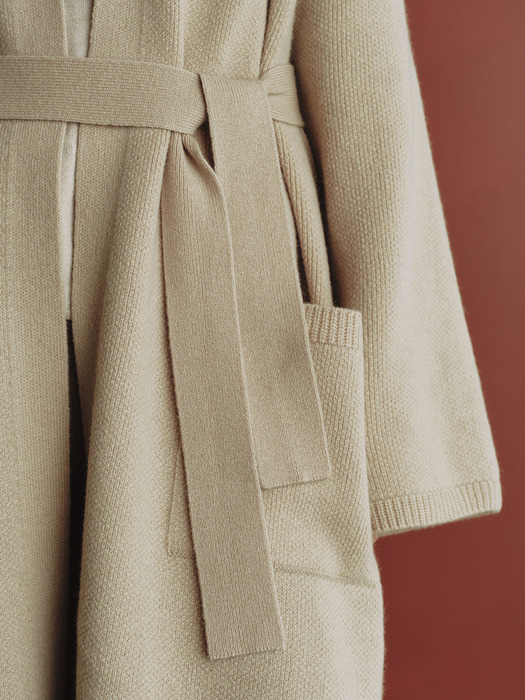 LONG BELT KNIT COAT_PALE BEIGE