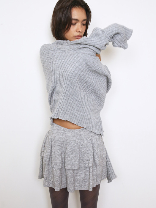 CHUNKY CABLE OFF-SHOULDER SWEATER, GREY