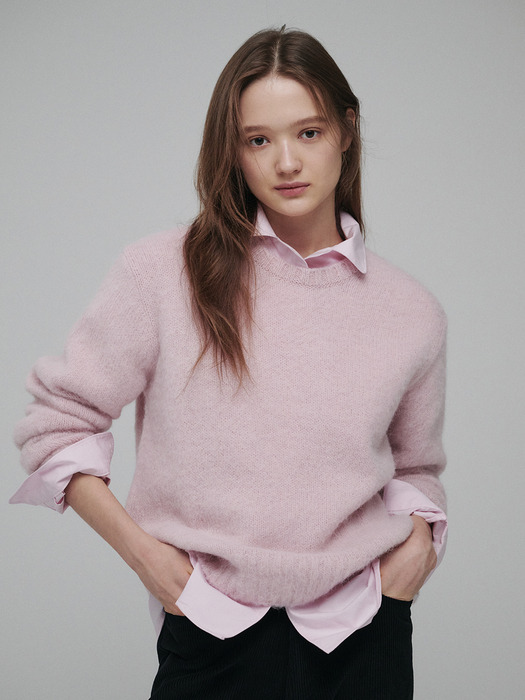 Alpaca brush round knit (Pink)