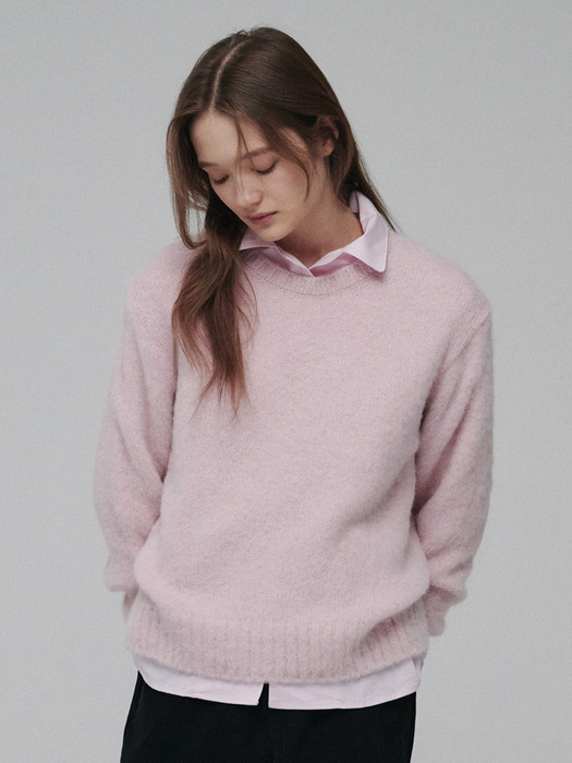 Alpaca brush round knit (Pink)