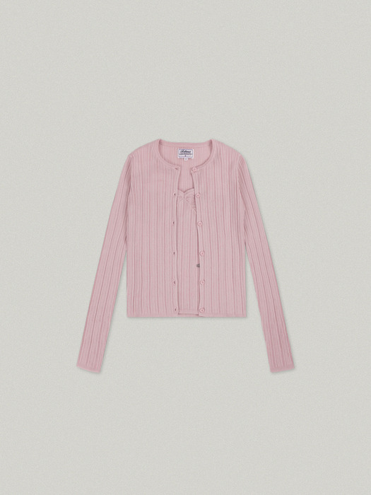 WRINKLE V NECK CARDIGAN SET [PINK]