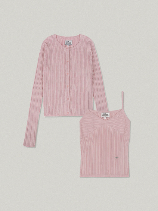 WRINKLE V NECK CARDIGAN SET [PINK]